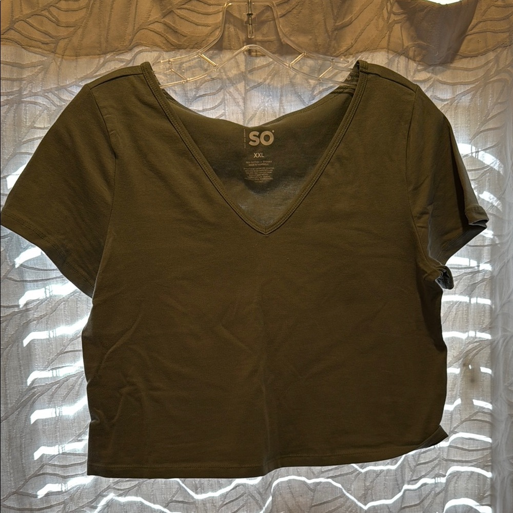 SO Women's Olive Green V-Neck Top
